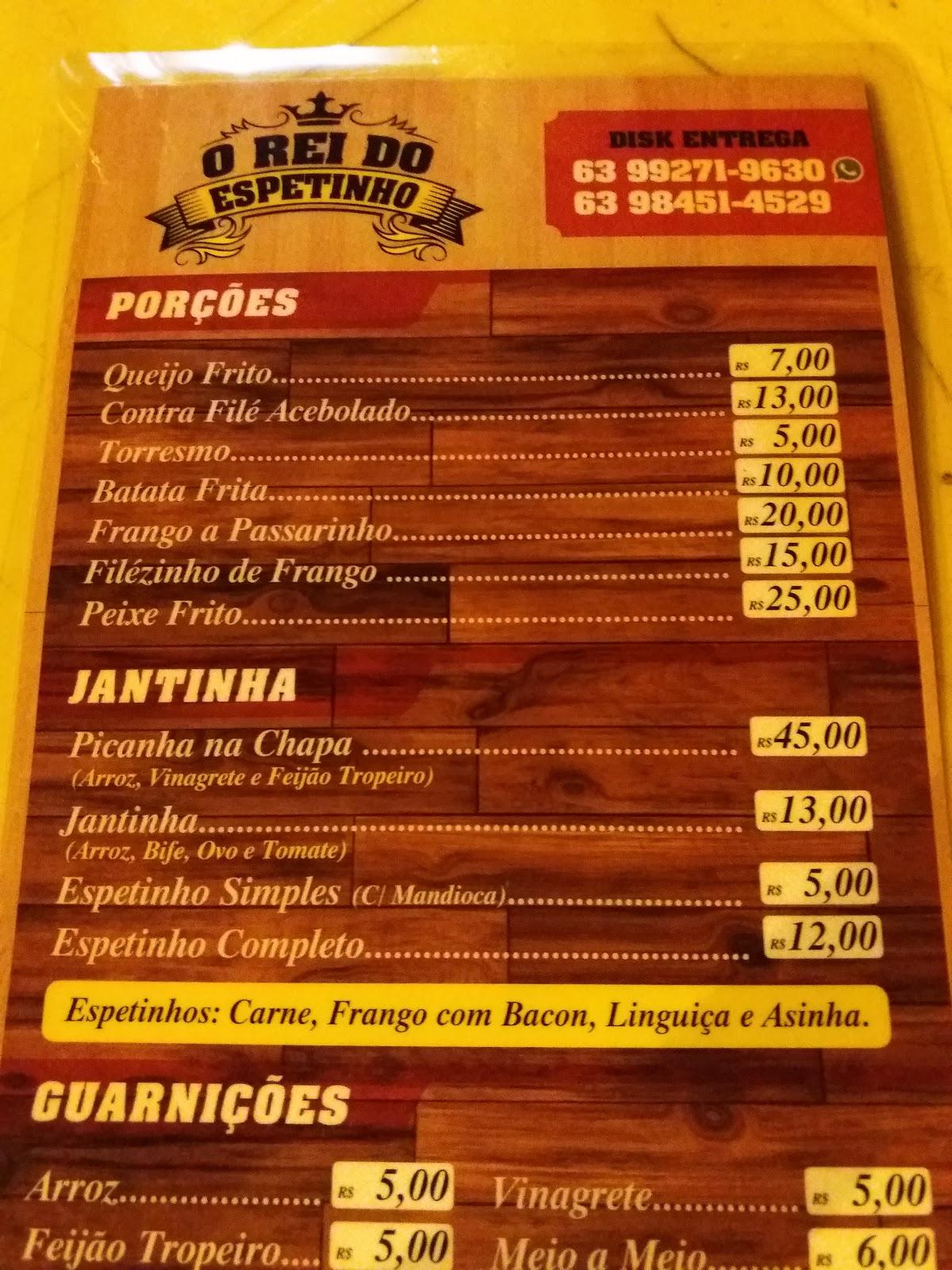 Menu em O Rei do Espetinho pub Bar Paraíso do Tocantins