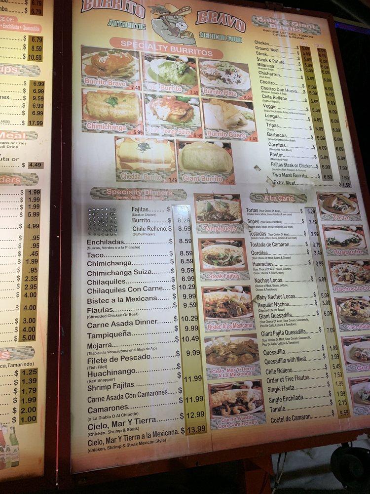 Menu at Burrito Bravo restaurant, Rockford