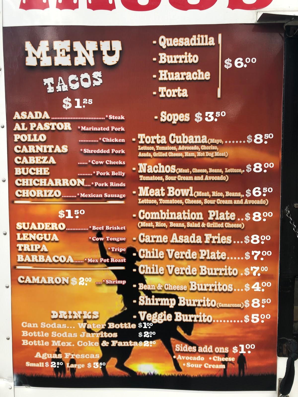 Carta del restaurante El Jaripeo Taco Truck (Rose Park), Salt Lake City