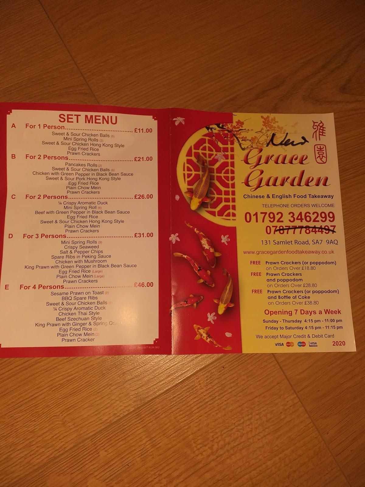 Menu at Grace Garden fast food, Llansamlet