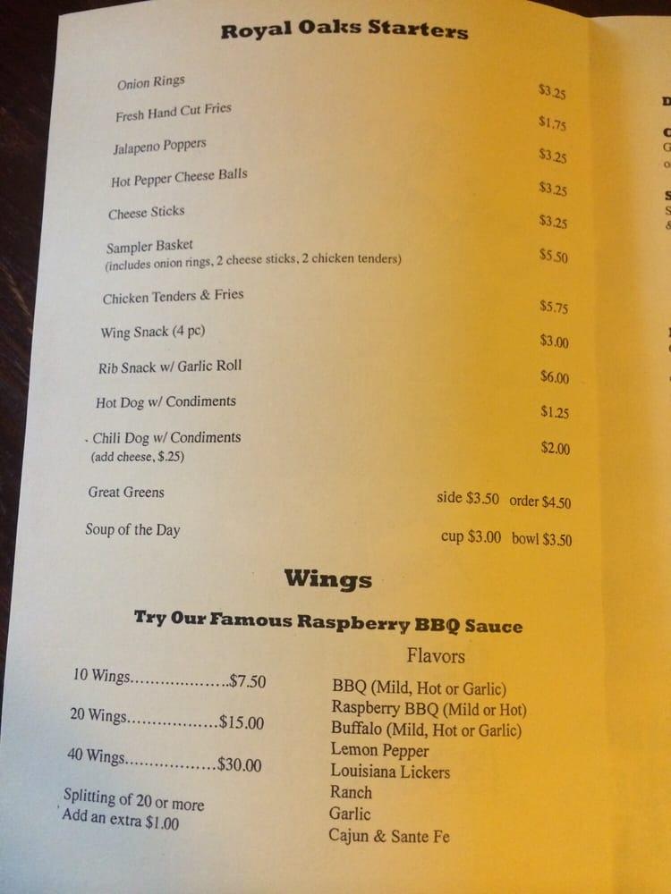 Menu at Royal Oaks Bar & Grill, Youngstown