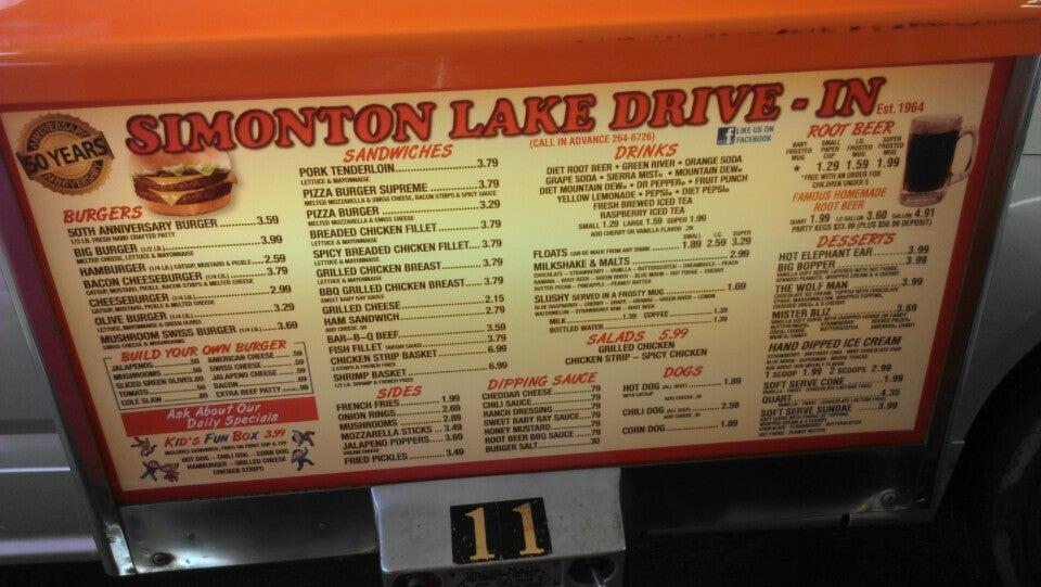 Menu at Simonton Lake DriveIn restaurant, Elkhart