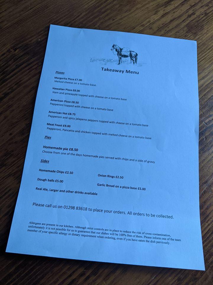 Menu at Pack Horse Inn pub & bar, Longnor