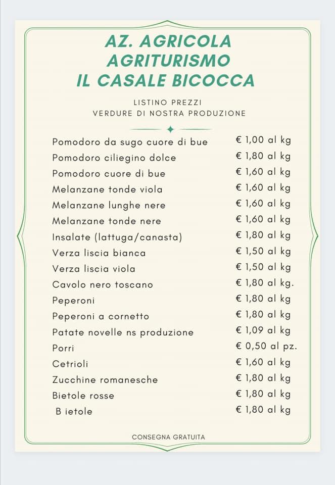 Menu di Agriturismo Il Casale Bicocca 