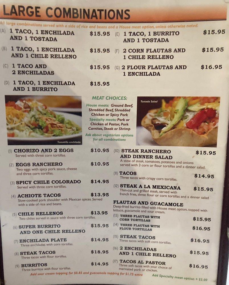 Menu at El Mexicano restaurant, Willits