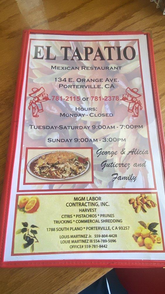 Menu at El Tapatio Restaurant, Porterville, 134 E Orange Ave