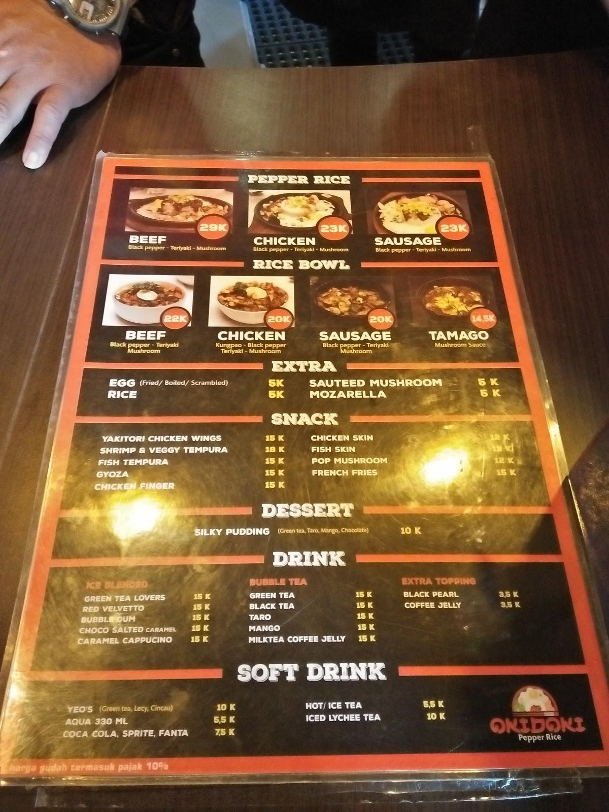 Menu at OKIDOKI Pepper Rice restaurant, Malang