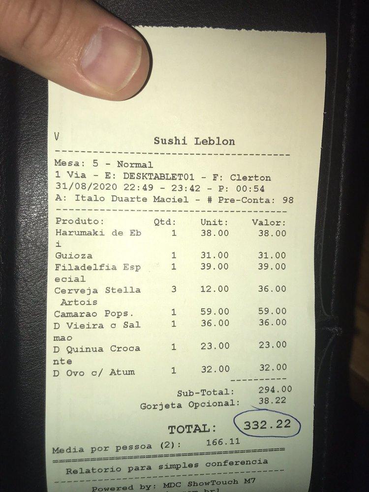 Menu at Sushi Leblon restaurant, Rio de Janeiro