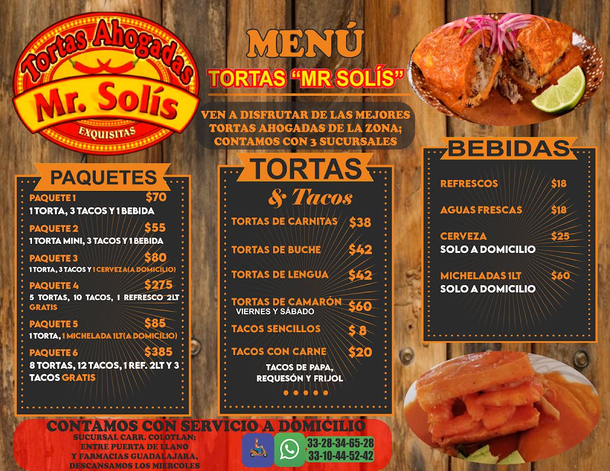 Menu at Tortas mr. Solis colotlan 