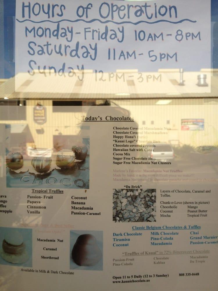 Menu at Kauai Chocolate Company desserts, Eleele