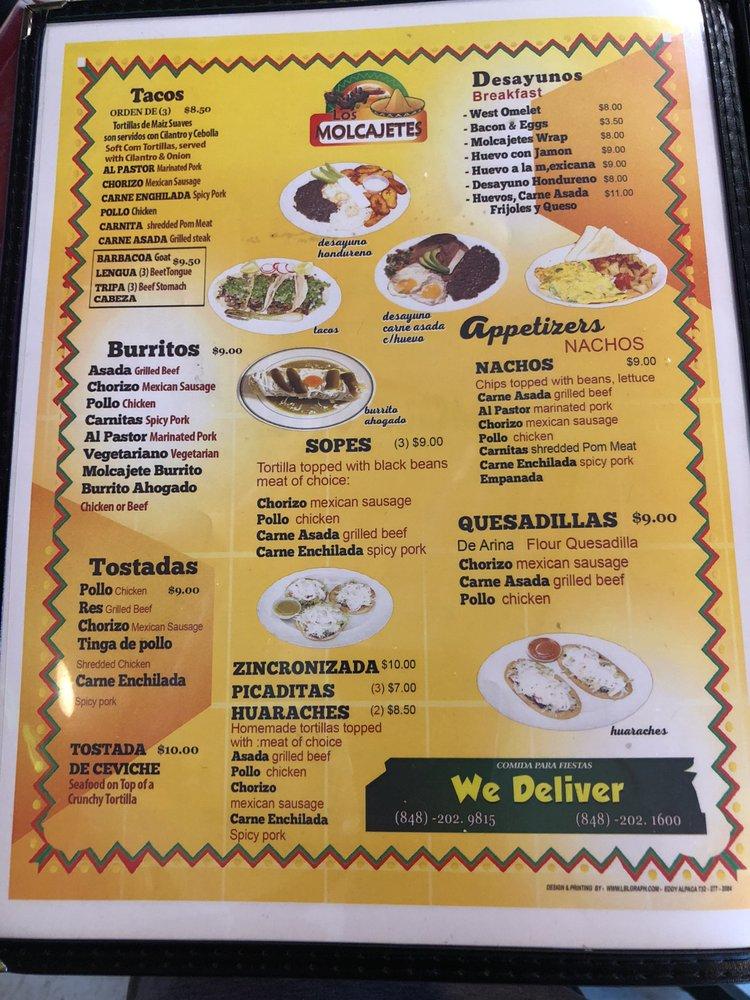 Menu at Los Molcajetes restaurant, Edison