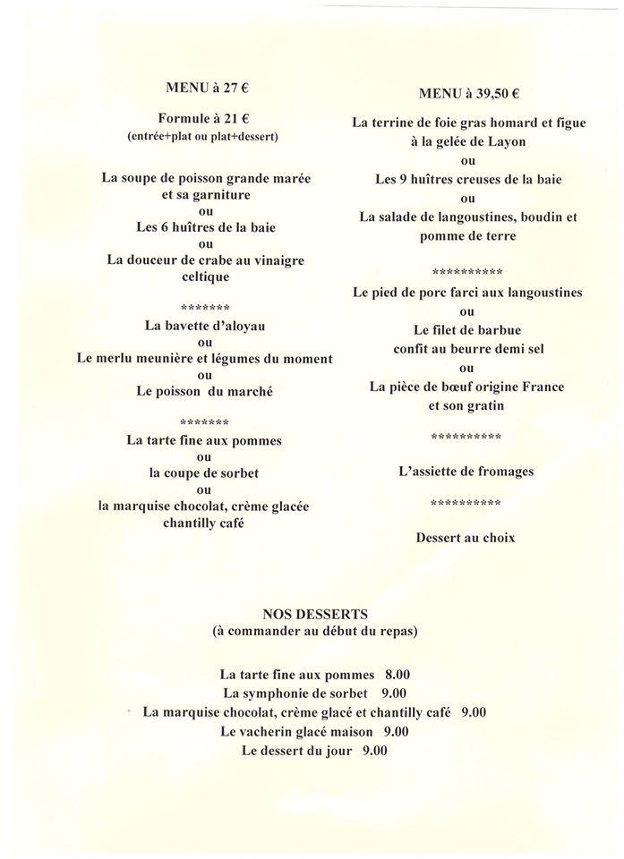 Menu at Restaurant Le Verger de la Mer, Quiberon, 1 Bd Louison Bobet