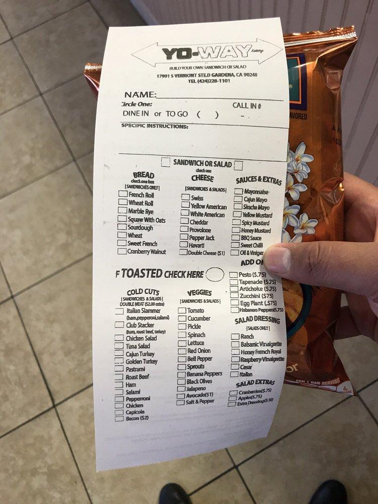 Menu at YO WAY SANDWICH SHOP pub & bar, Gardena
