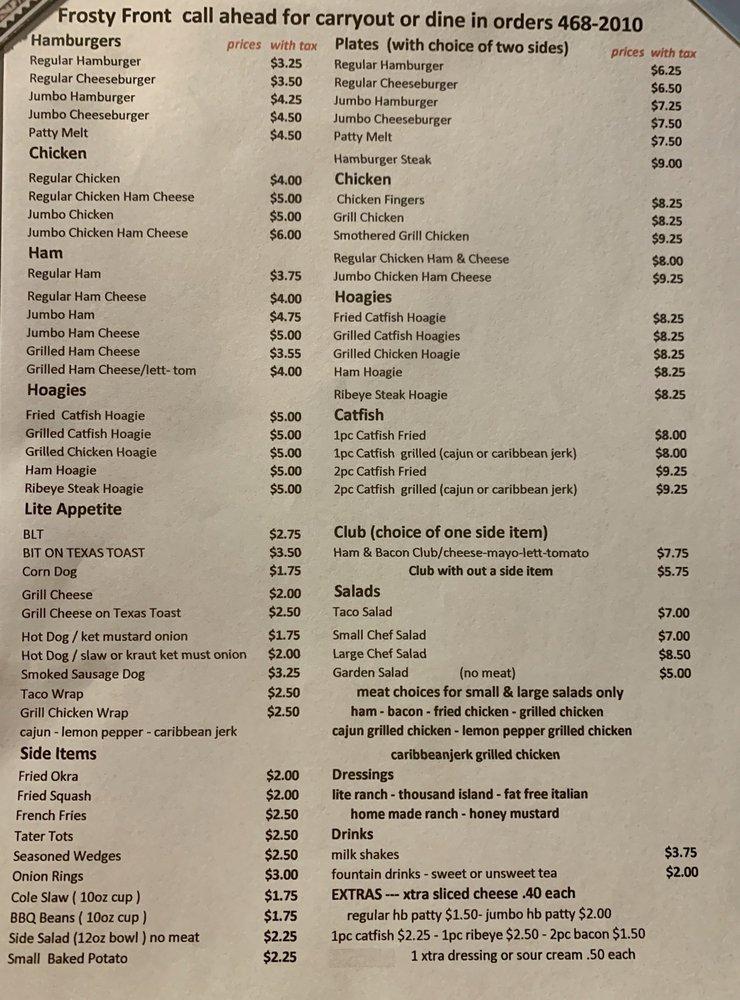 Menu at Frosty Front restaurant, Guin