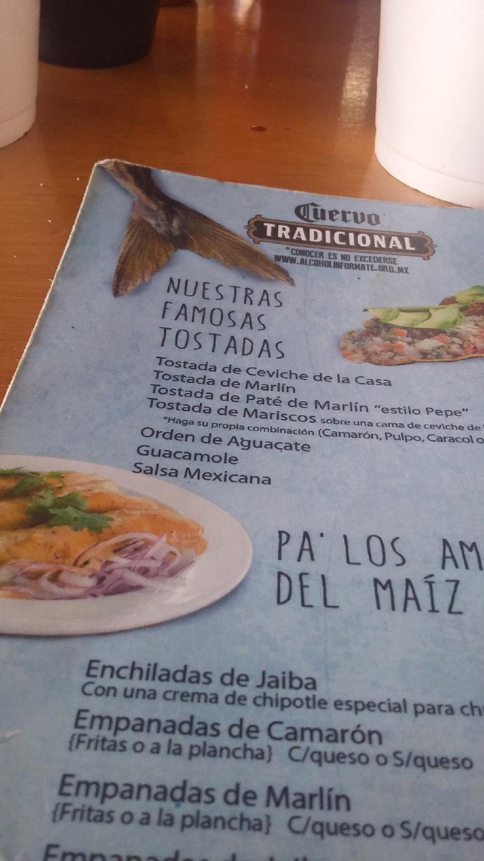 Menu at Mariscos 8 Tostadas restaurant, Puerto Vallarta, Quilla s/n Local  28-29