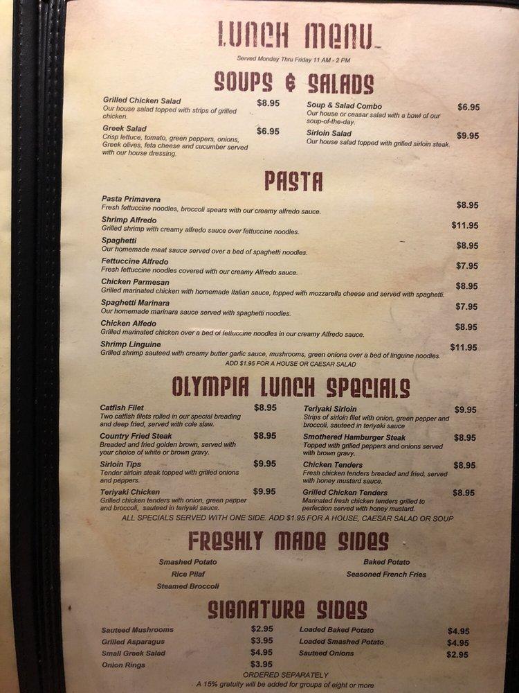 Menu at Olympia Steak & Seafood steakhouse, Blytheville, E Main St