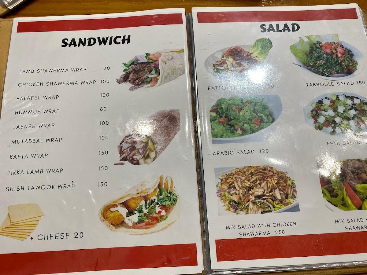 Menu at Royal Hummus restaurant, Bangkok