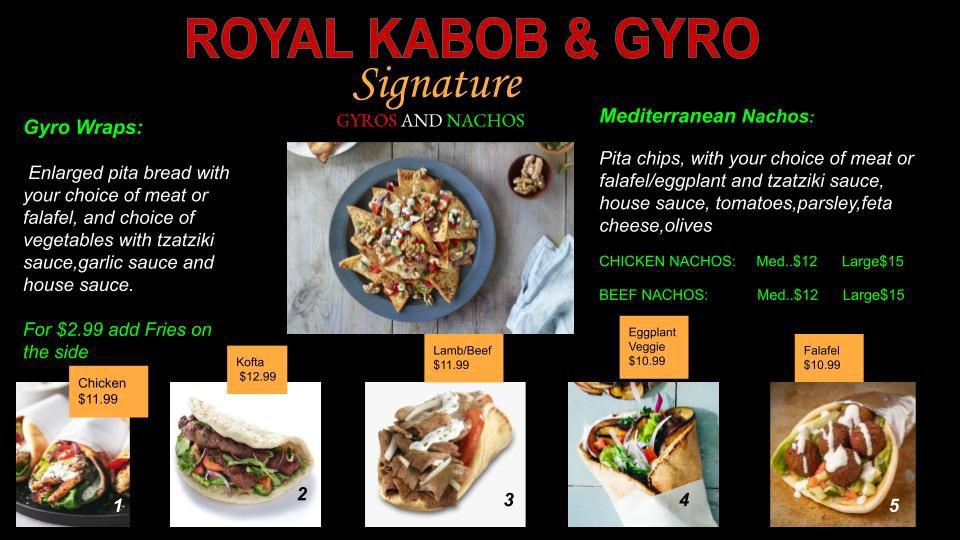 Menu at Royal Kabob & Gyro restaurant, Elk Grove