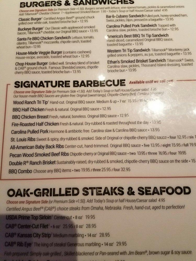 Menu at Wood Ranch BBQ, Burbank