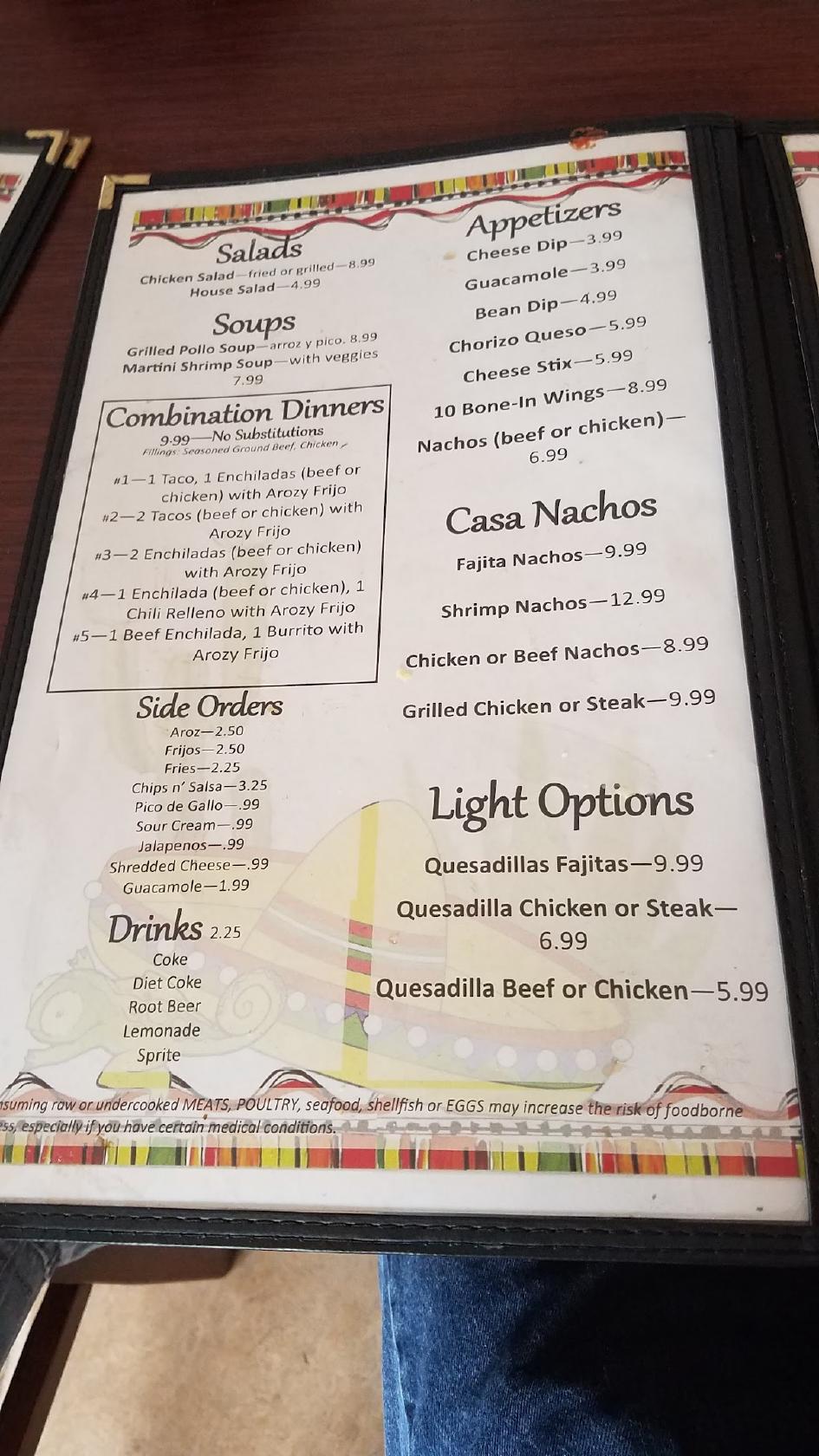 Menu at Casa Martini restaurant, Dry Ridge