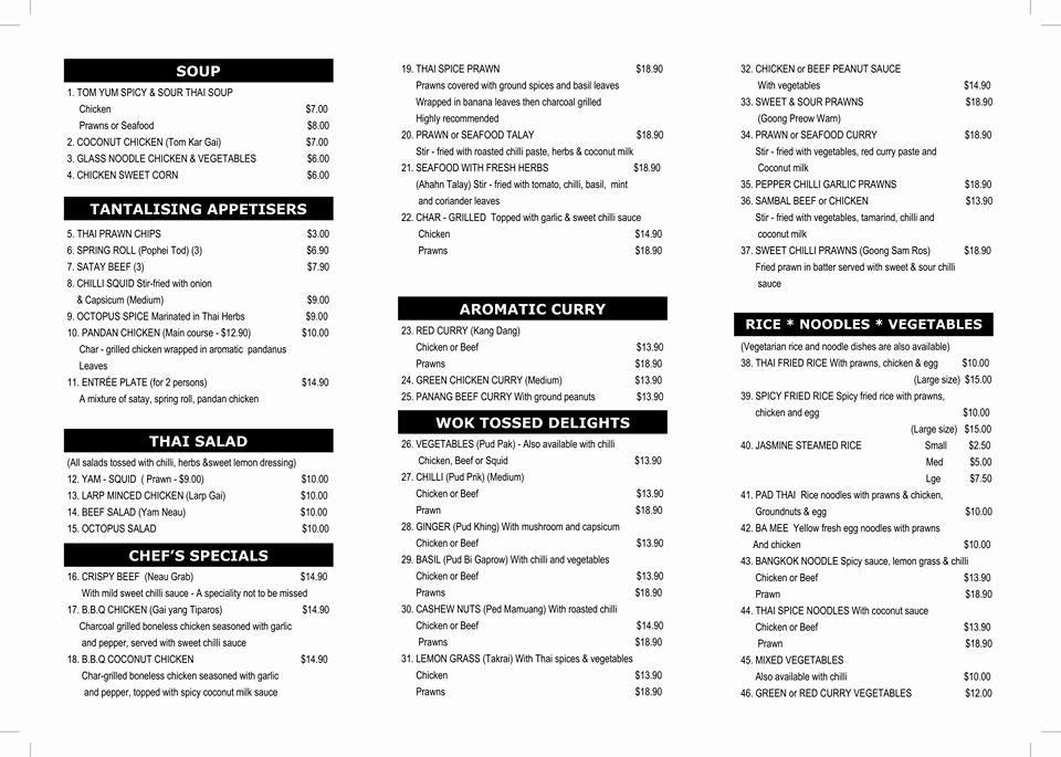 Menu At Thai Spice Restaurant Grange 557 Grange Rd   R425 Thai Spice Restaurant Menu 2021 09 2 