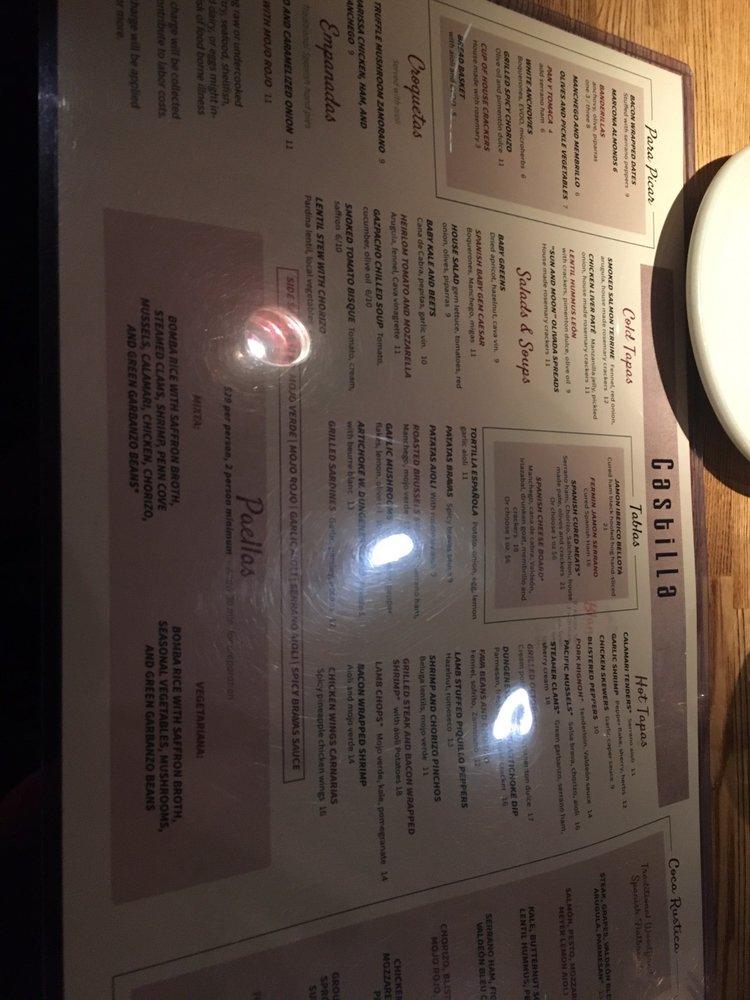 Menu at Castilla Restaurant and Tapas Bar, Bellevue