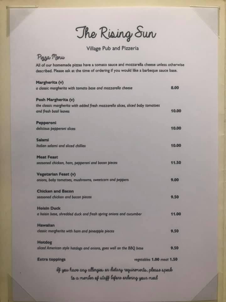 Menu at The Rising Sun, Ickford pub & bar, Brill