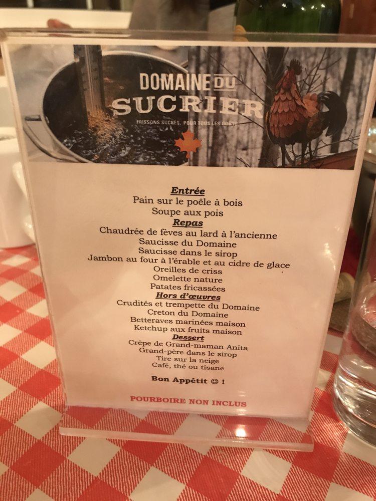 Menu at Domaine du Sucrier, SaintBonifacedeShawinigan