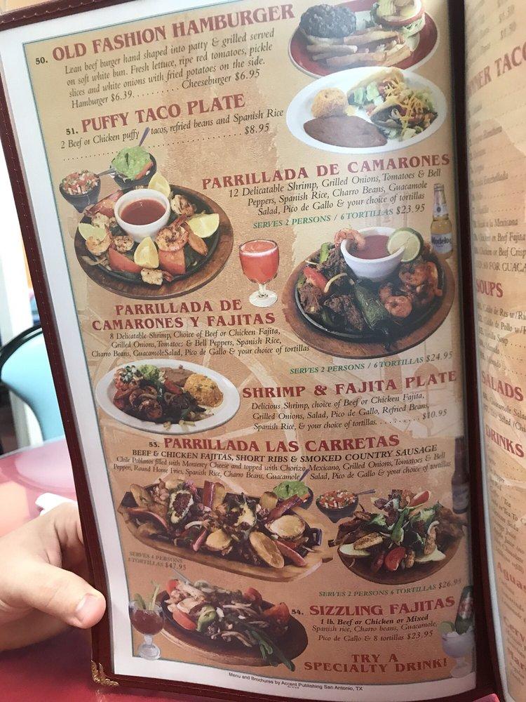 Menu at Las Carretas Mexican Restaurant, San Antonio, Perrin Central Blvd