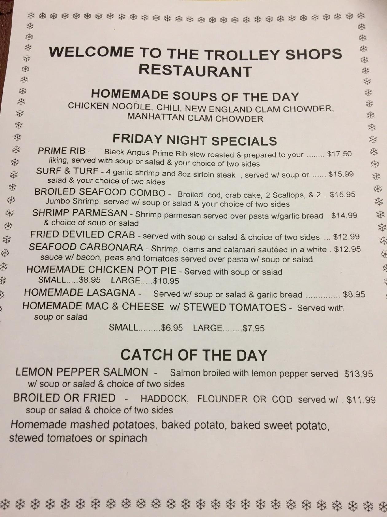 Menu at Trolley Shops Restaurant, Bangor