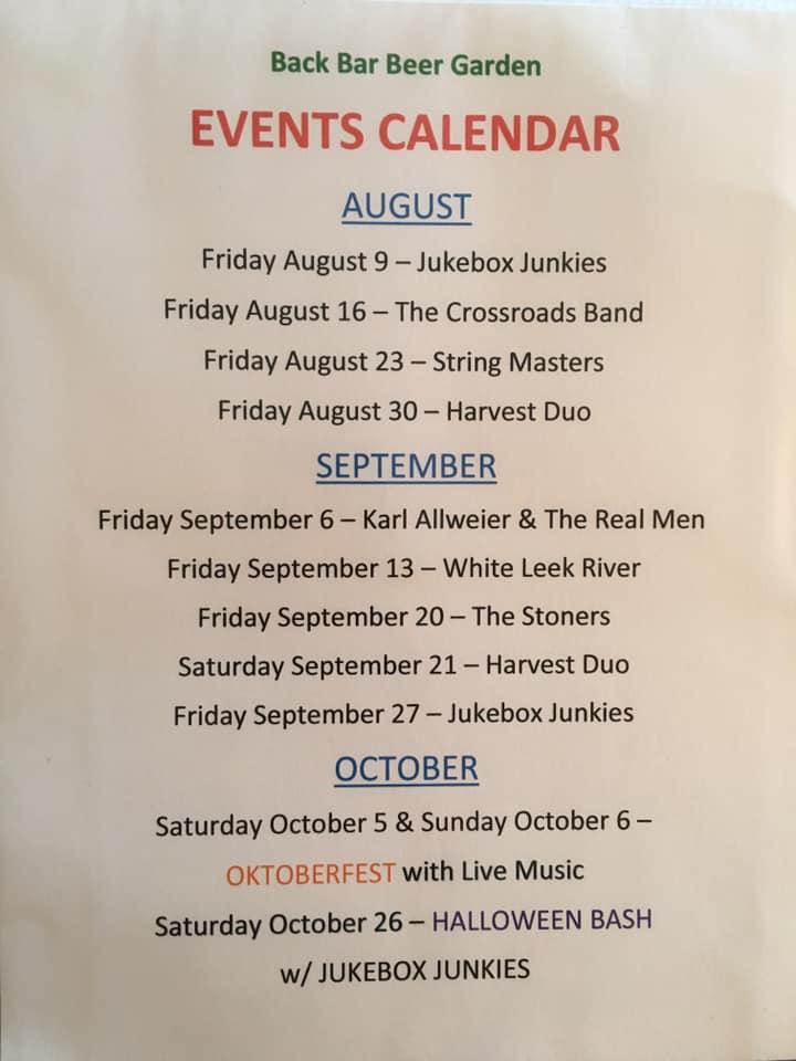 Menu at Back Bar Beer Garden & The Cabin, Pine Plains