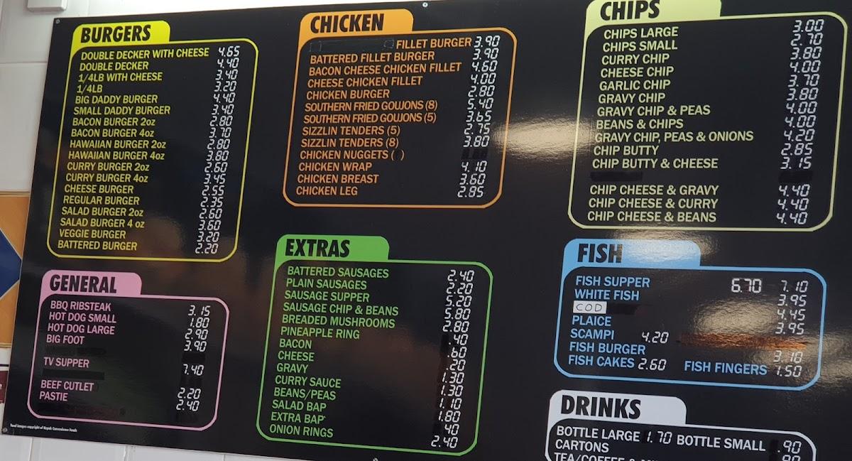 Menu at Superfry, Portstewart fast food, Portstewart