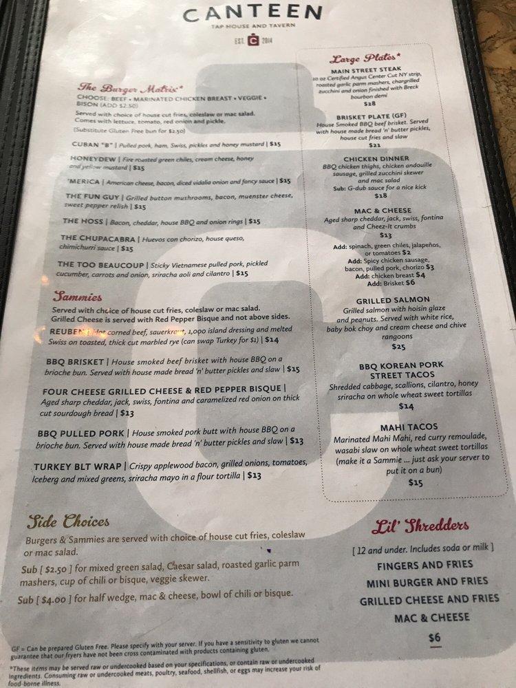 Menu at The Canteen Tap House and Tavern BBQ, Breckenridge