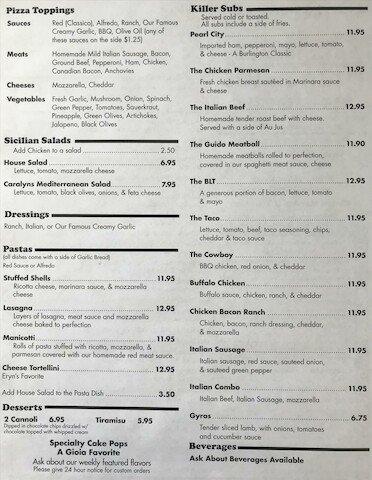 Menu at The Italian pizzeria, Streator