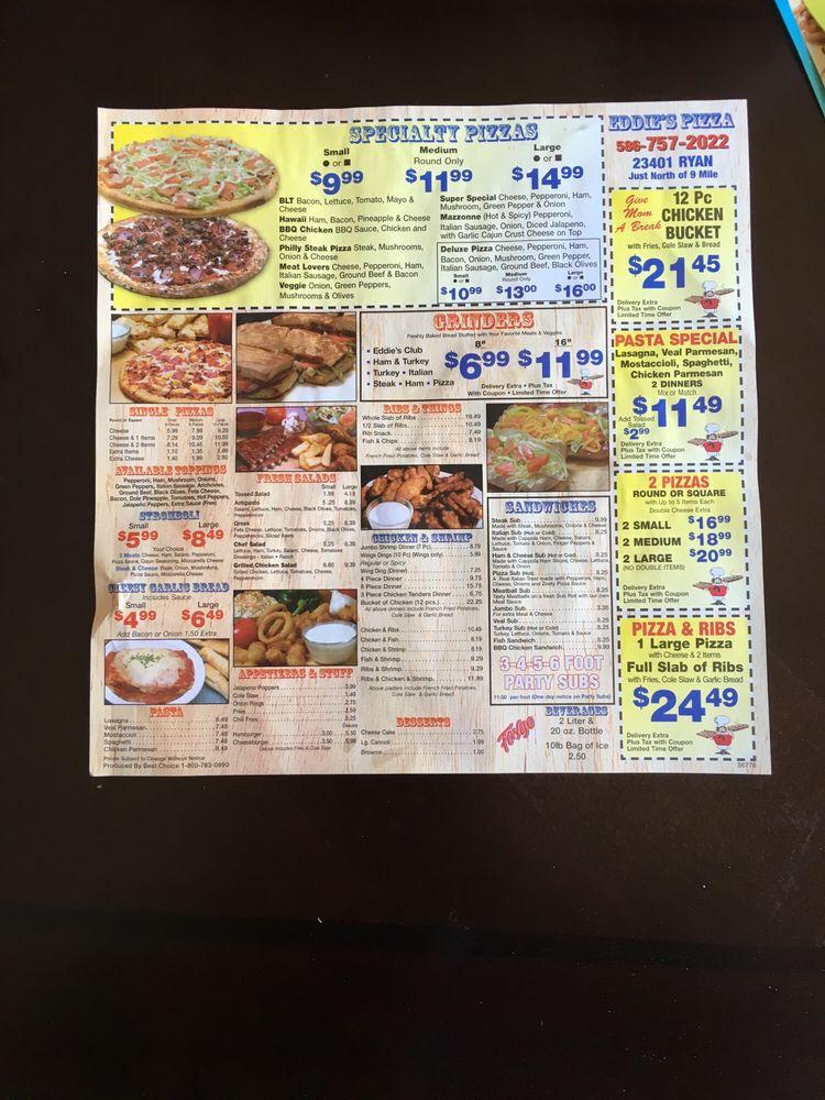 Eddie's Pizza in Warren Restaurant menu and reviews