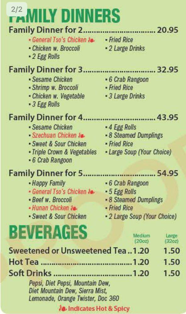 Menu at Green Tea Chinese Drive Thru restaurant, Green Bay, E Mason St