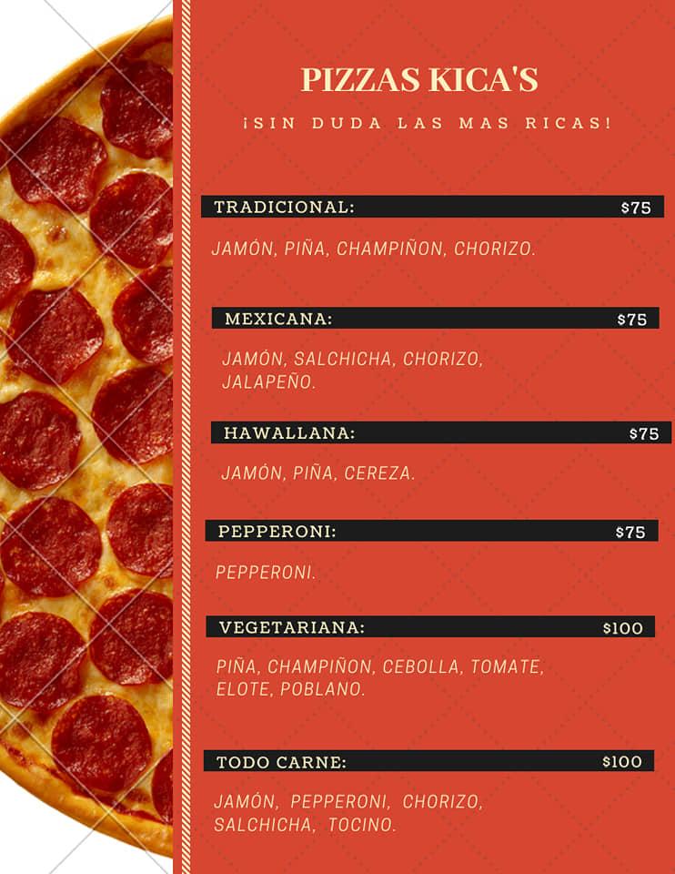 Menu at Pizzas Kicas restaurant, Durango