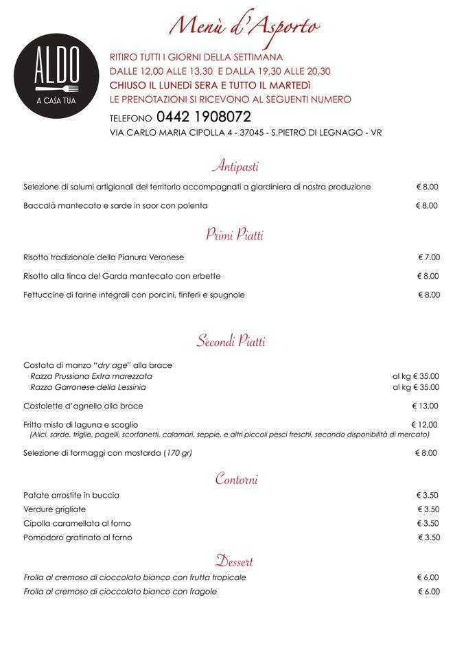 Menu di Ristorante Da Aldo 