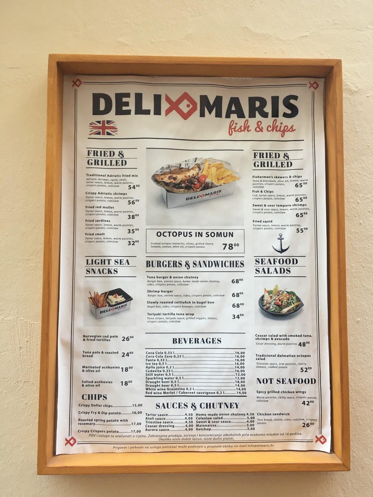 Menu at DELIMARIS Fish&Chips restaurant, Zadar