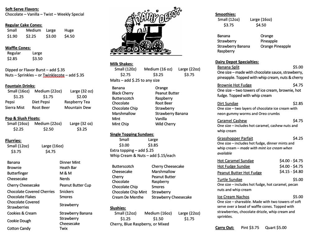 Menu at Dairy Depot desserts, Loves Park, N 2nd St