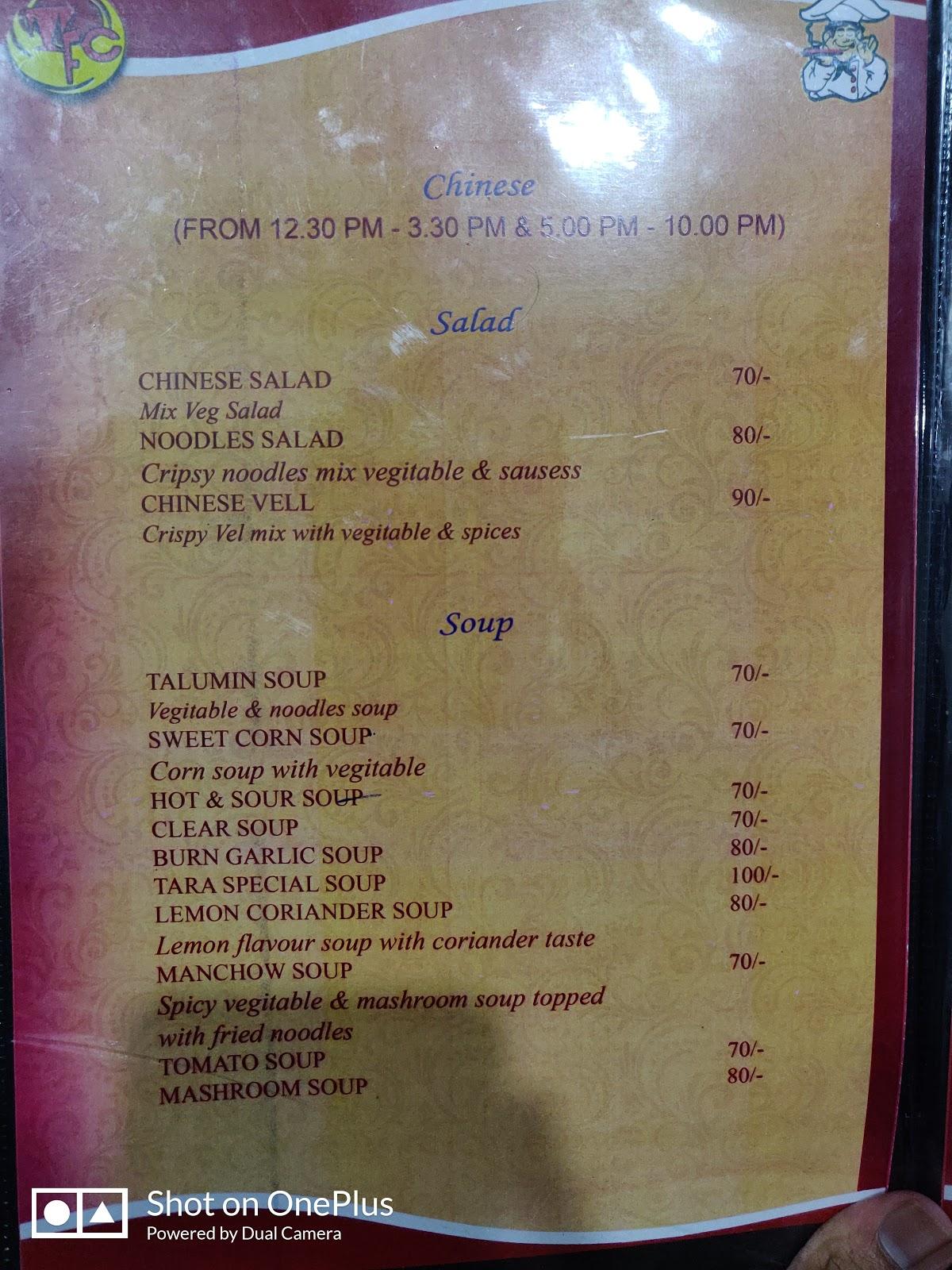 Tara food corner menu