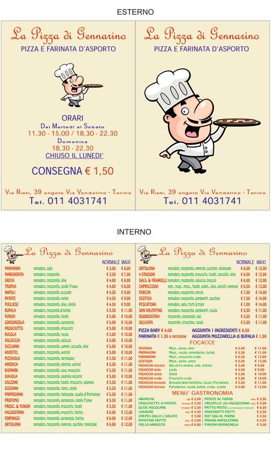 Menu at La pizza di Gennarino pizzeria, Turin
