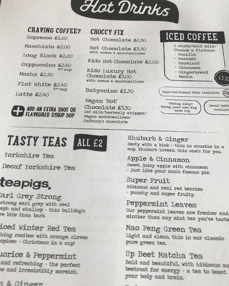 Menu at Nibble cafe, Hull
