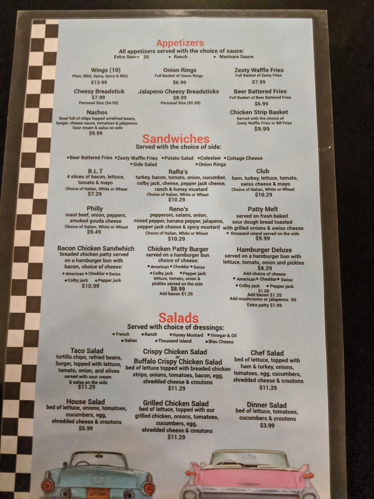 Menu at RaRa's Pizzaria and Sandwiches pizzeria, Billings, Hwy 312