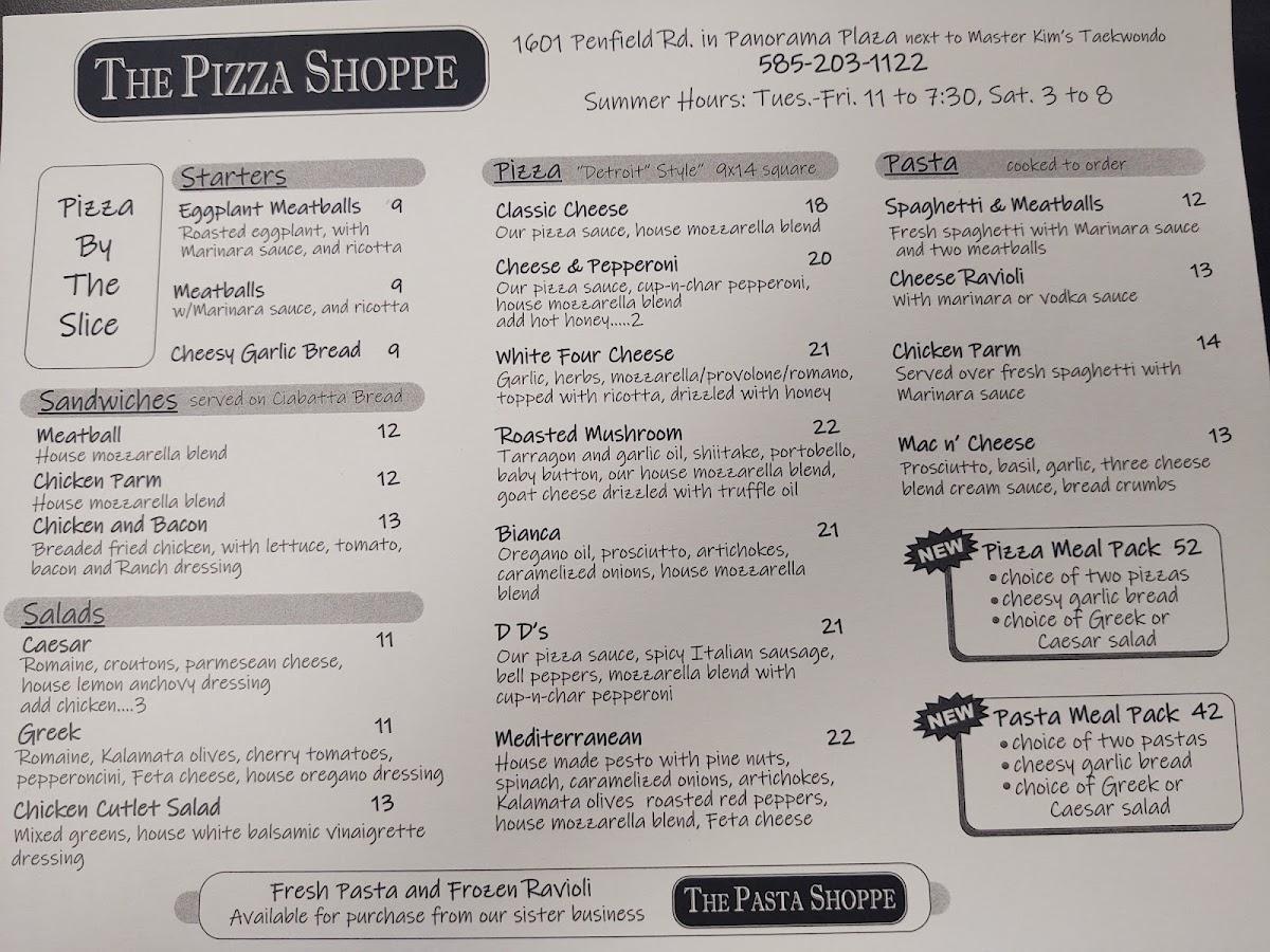 Menu at The Pizza Shoppe pizzeria, Rochester