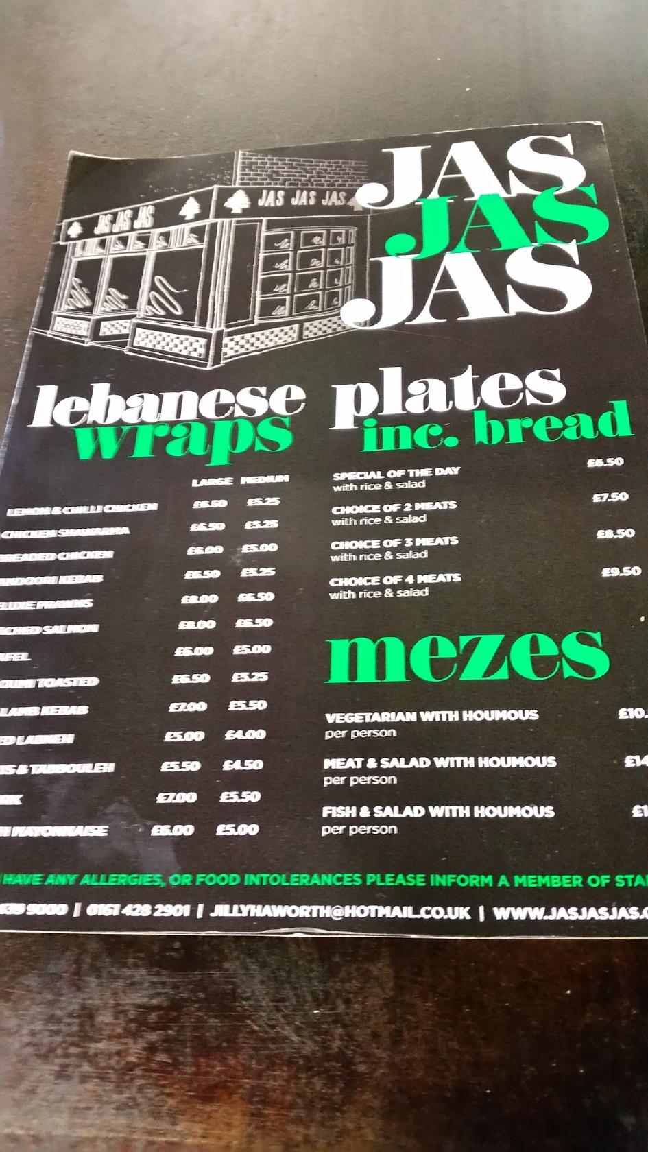 Menu at JAS JAS JAS restaurant, Cheadle