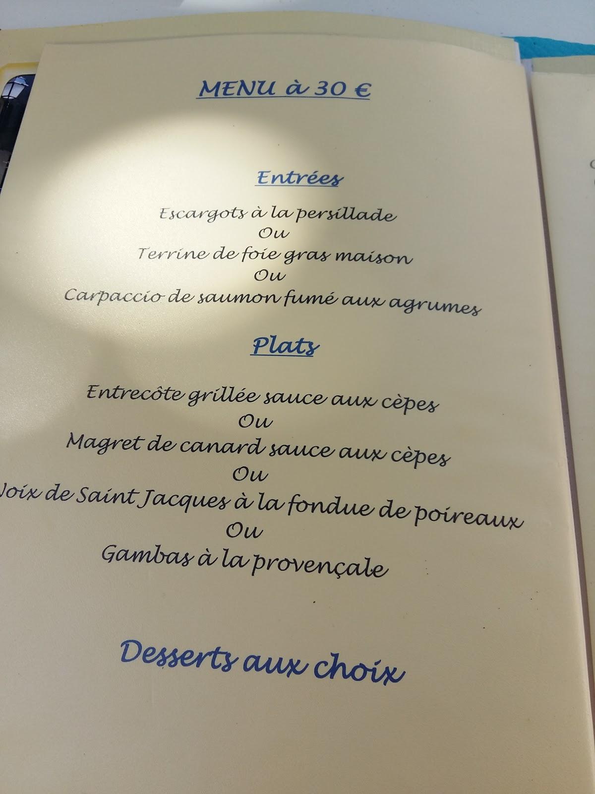 Menu au La Terrasse Provençale restaurant, Collobrières