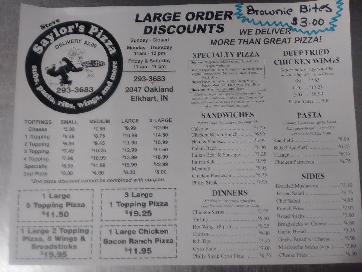 Menu At Saylor S Pizza More Pizzeria Elkhart   R42a Saylors Pizza And More Menu 2021 08 