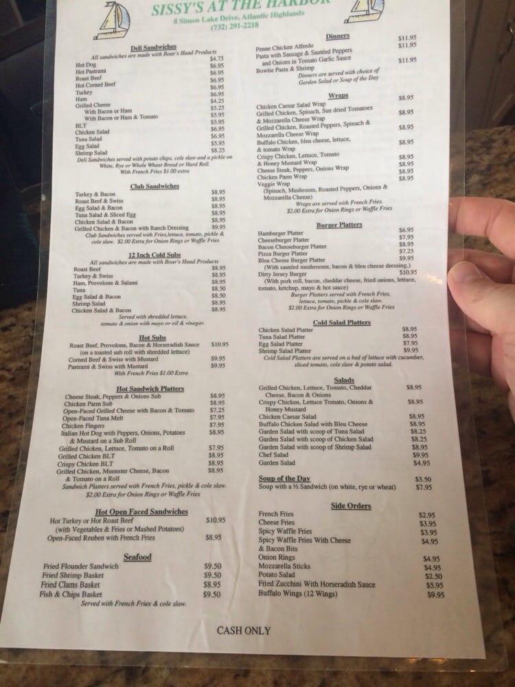 Menu at Sissy's At the Harbor restaurant, Atlantic Highlands