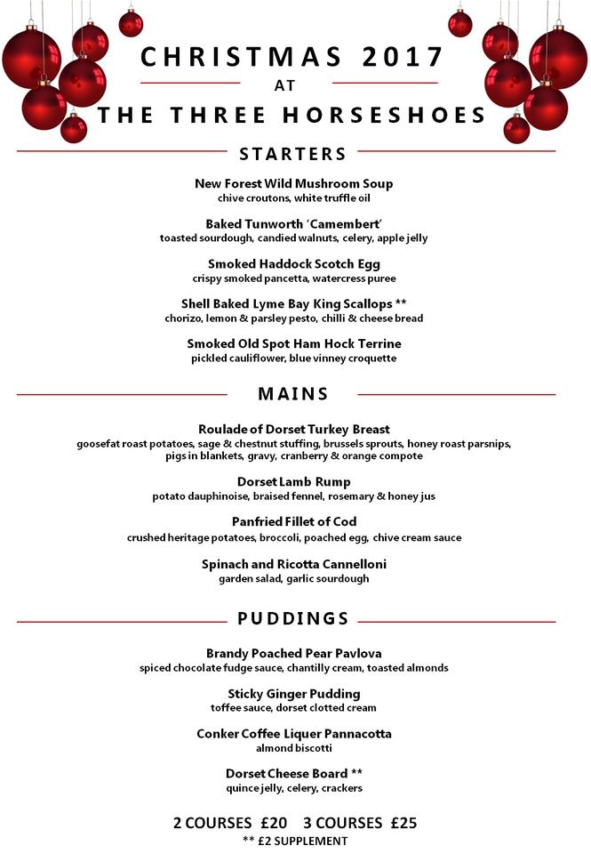 Menu at The Three Horseshoes pub & bar, Burton Bradstock